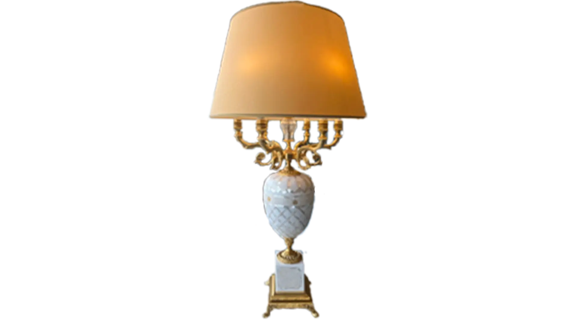 Lampada a mosaico di madreperla bianca e ottone